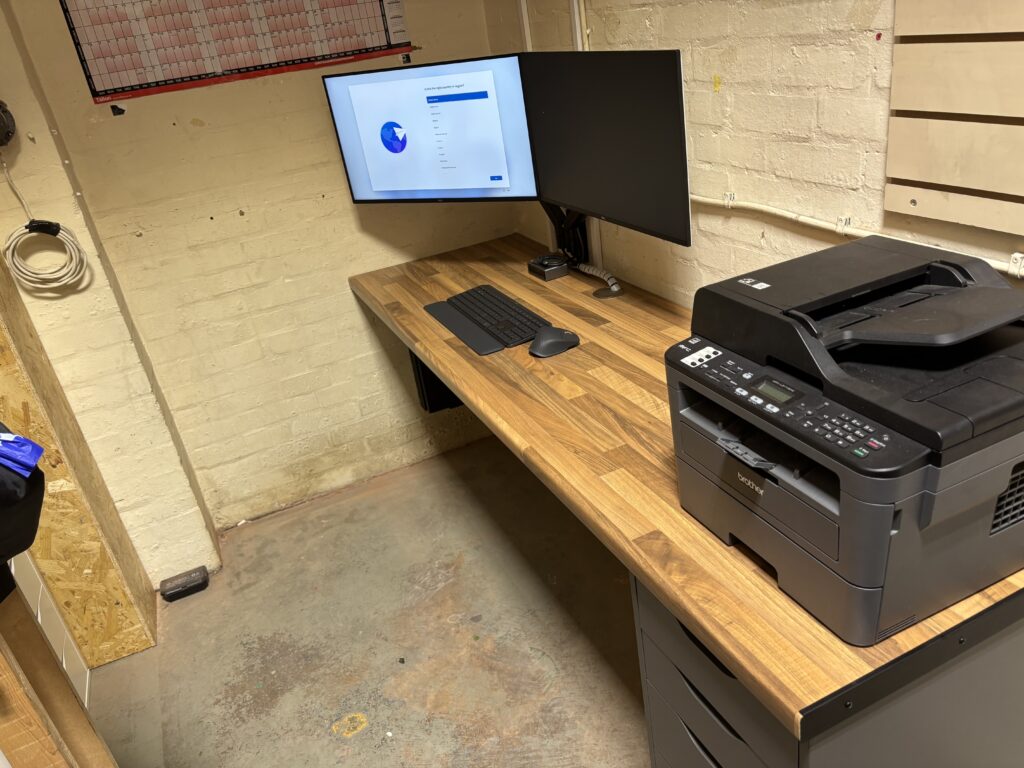 Dual-screen office workspace installation at The Big Pet Store