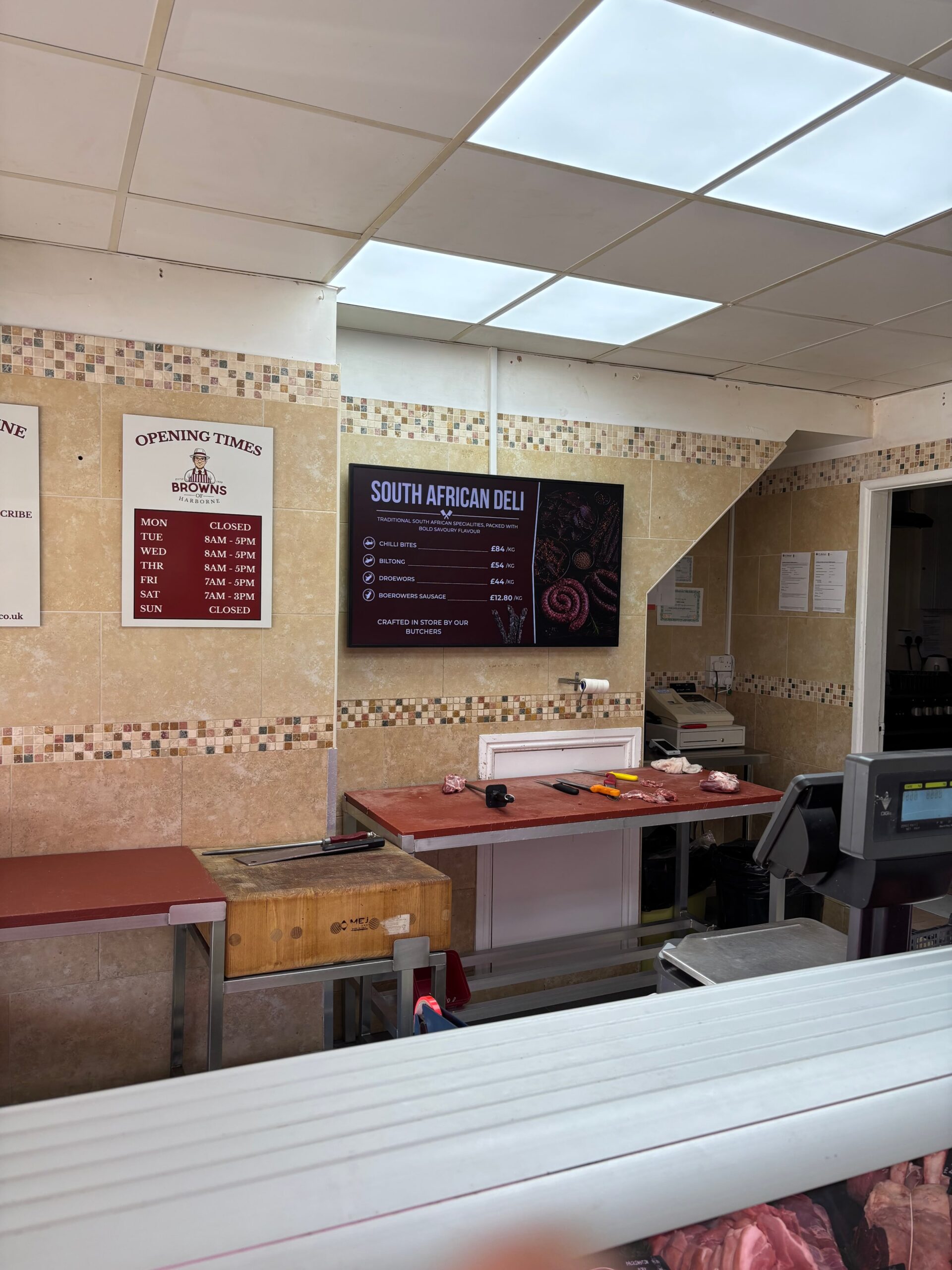 Commercial digital display installed inside Browns of Harborne in Birmingham